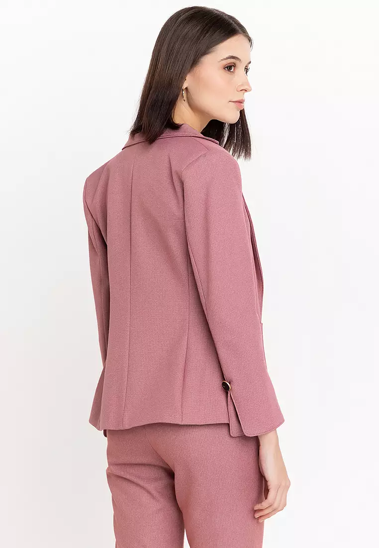 Split Cuff Textured Suit Blazer