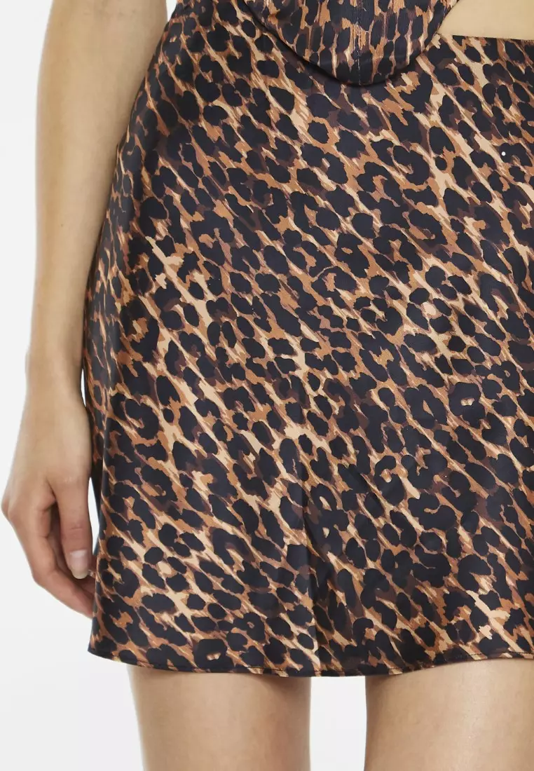 Brown Leopard Bias-Cut Mini-Skirt