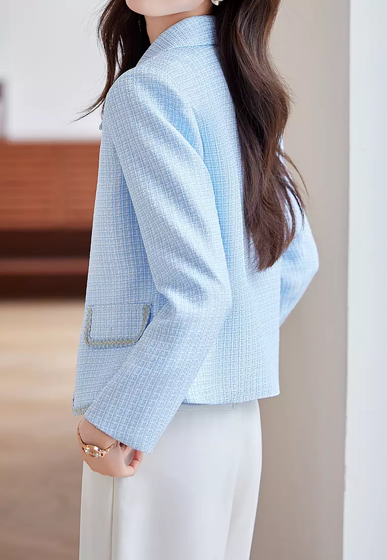 Cropped Square Collar Suit Jacket YGH-EY8932