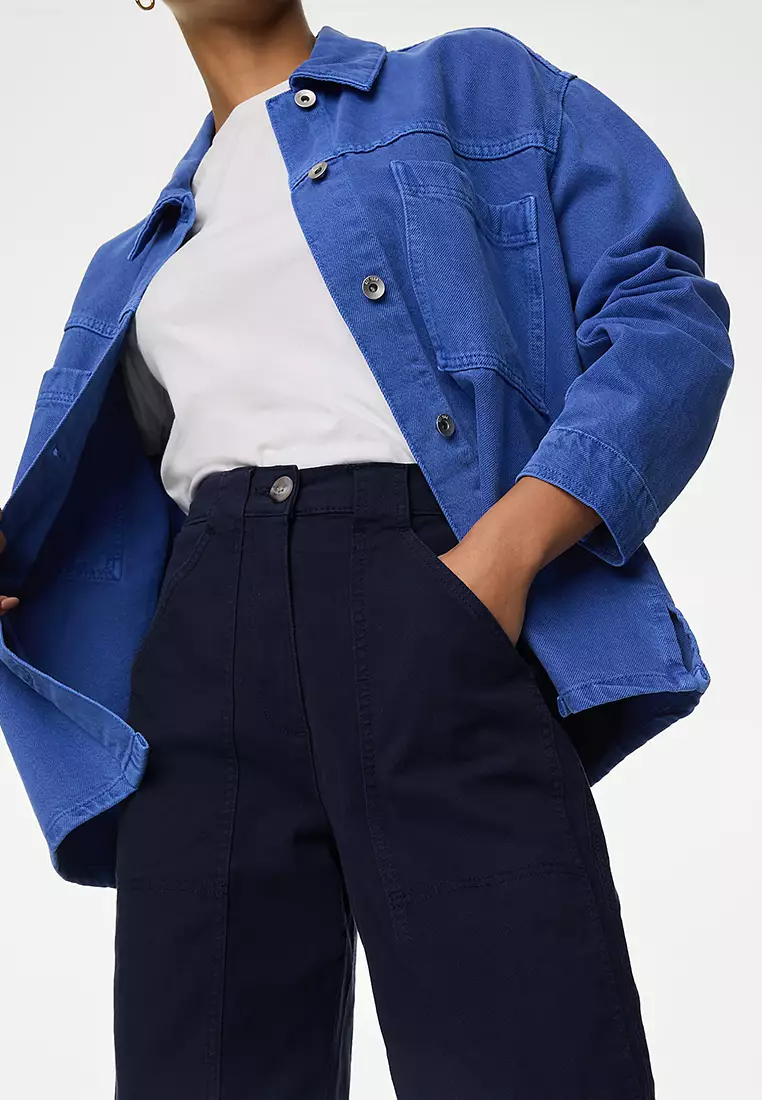 Cotton Rich Relaxed Straight Trousers