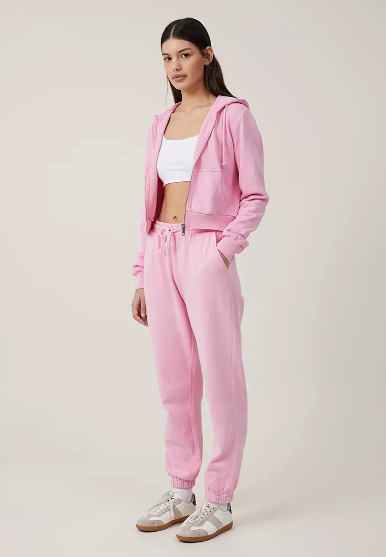 Washed Cropped Zip Through Hoodie