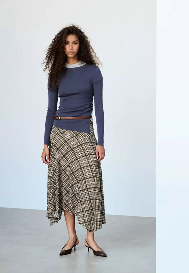 Checked Asymmetric Skirt