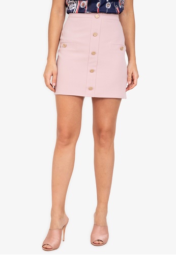 ZALORA WORK pink Skirt with Button Detail BCDB4AA30AB135GS_1