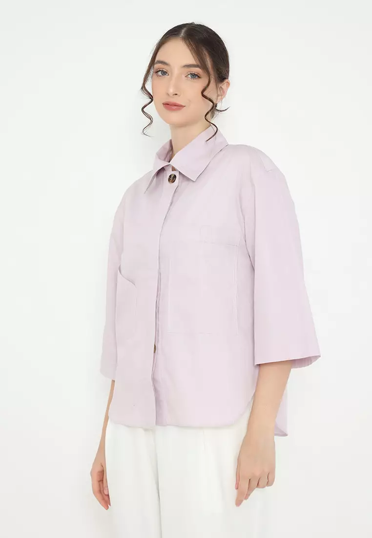 Plain Shirt Cutton In Soft Purple By Brilliant Girl Warna UNGU