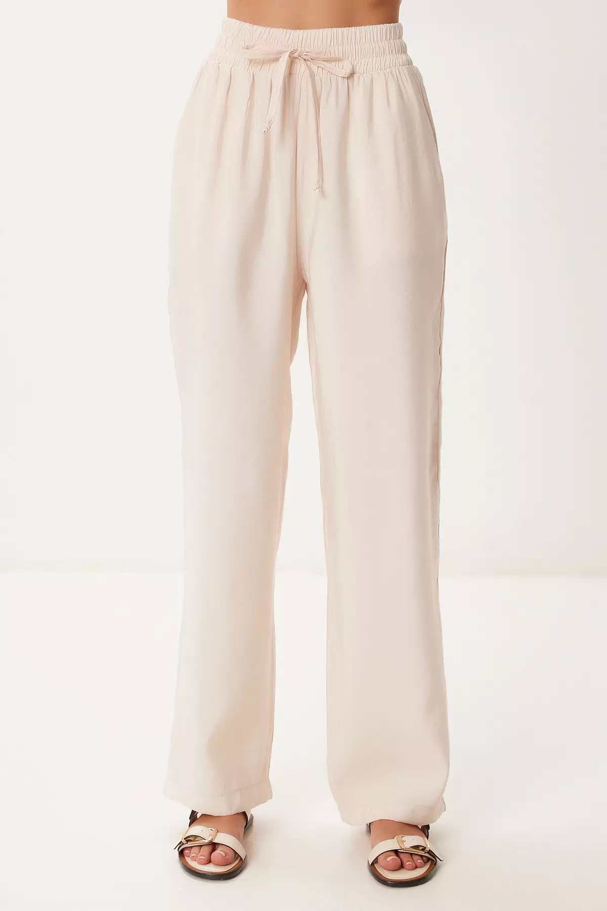 Women's Cream Wide Leg Summer Modal Trousers Bv00157