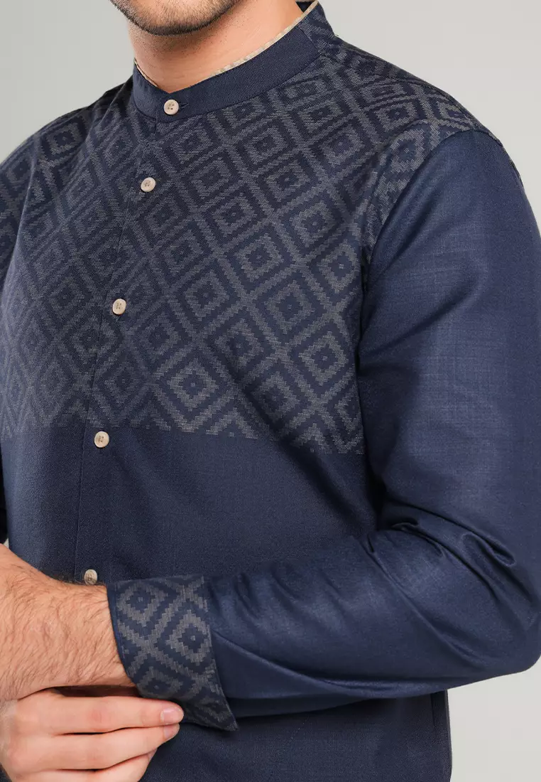 MOC Kemeja Koko Lengan Panjang Pria BAHRI-NAVY