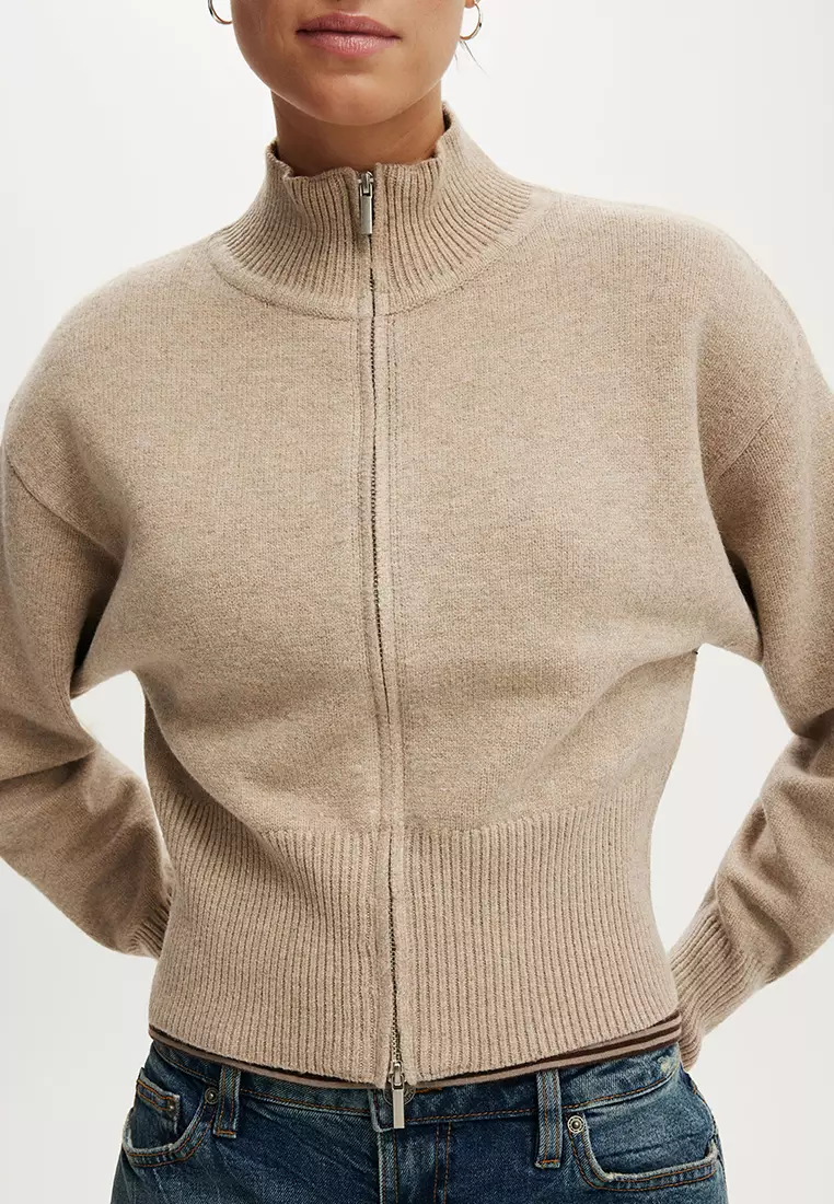 Lotus Cinched Zip Knit Sweatshirt