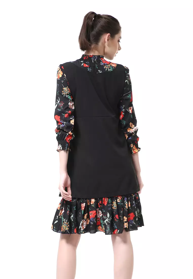 Rachel Midi Dress Wanita Lengan Panjang Turtleneck Material Cotton ORIGINAL - Red Black