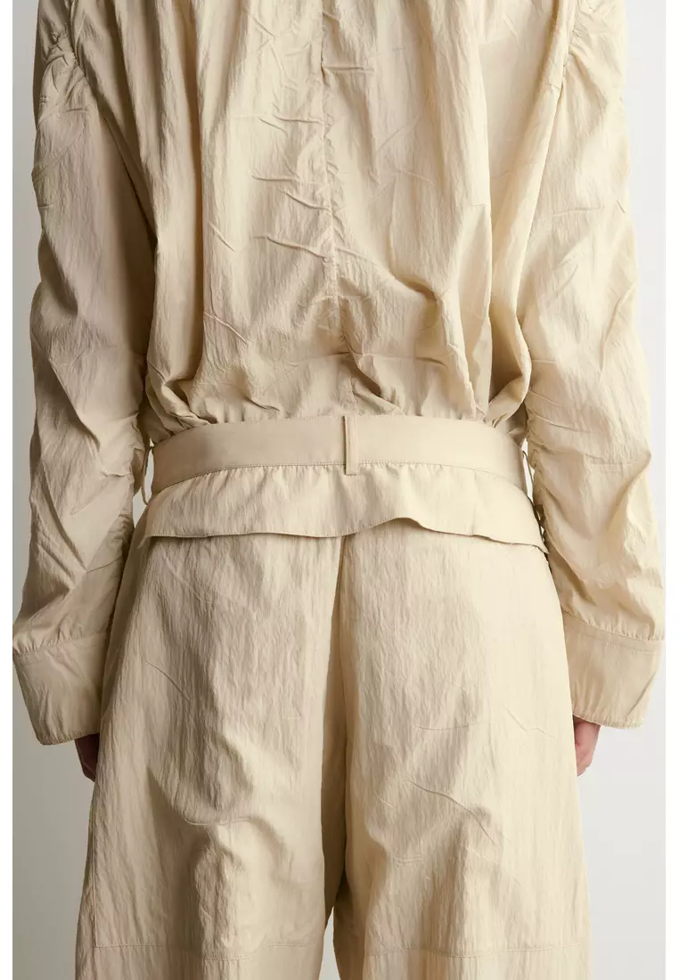 HANDMADE CRINKLED-SILK STRAIGHT-LEG TROUSERS