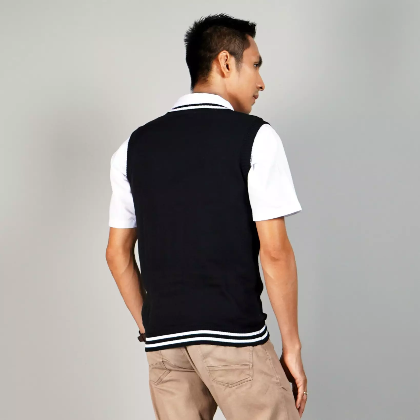 VICKO Knit Vest Pria Rompi Rajut Pria Rompi Pria Rompi Seragam - HITAM