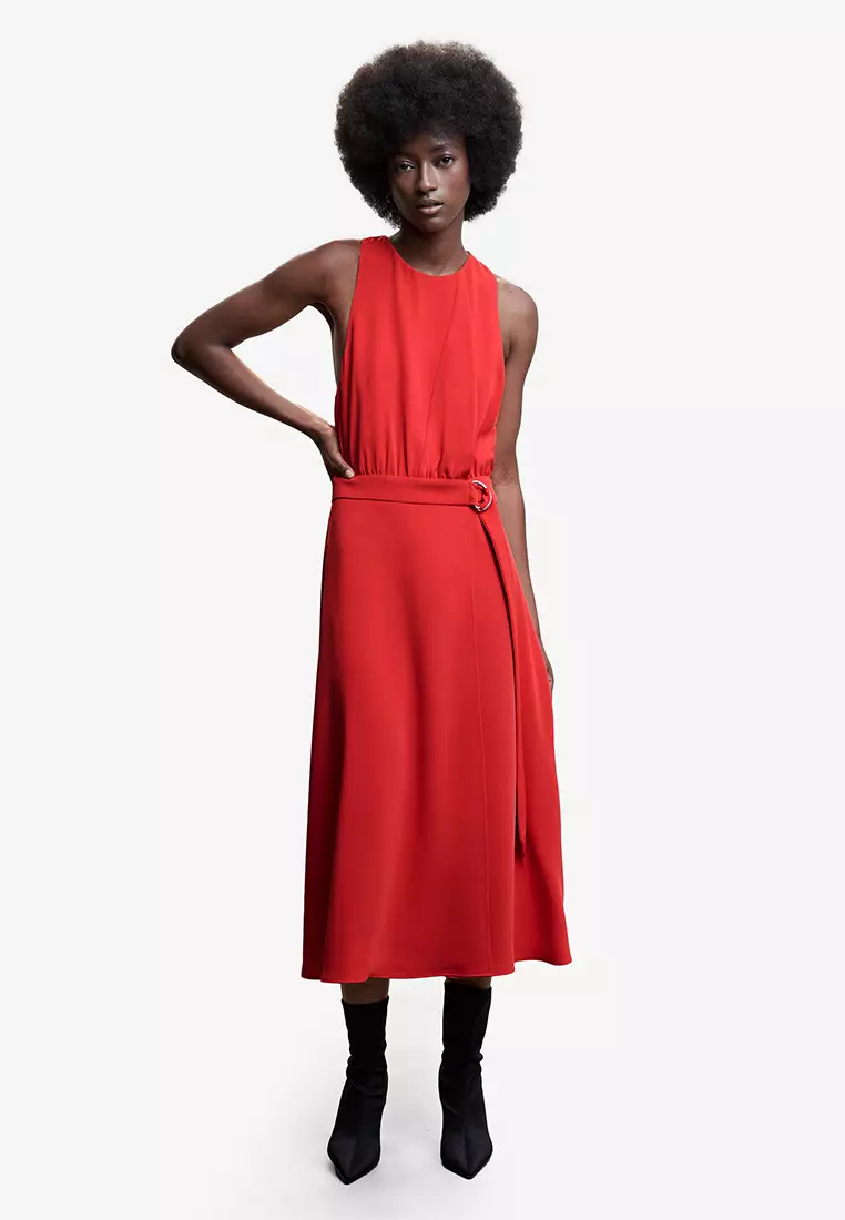 Mango belt hot sale midi dress