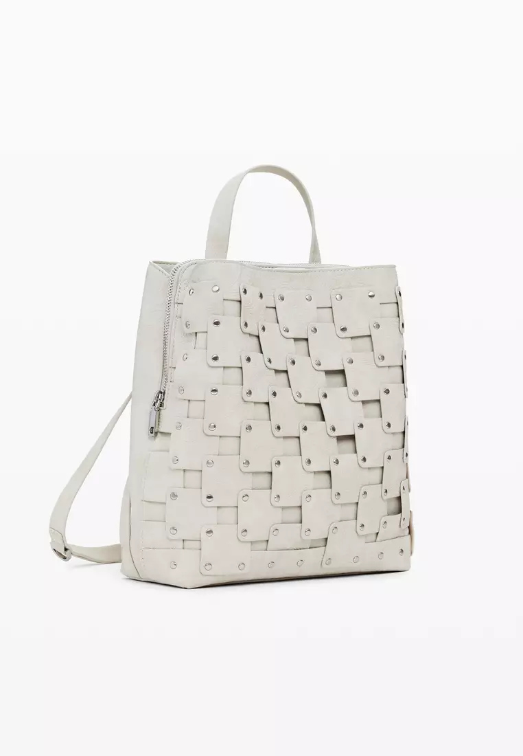Medium faux leather patch backpack