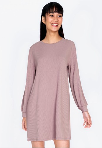 ZALORA BASICS purple Rib Sweater Dress 67537AAB01E585GS_1