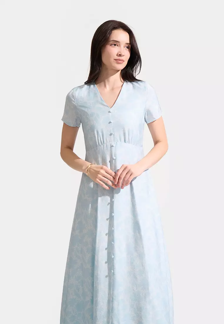 Extended Sleeves Button Down Floral Dress