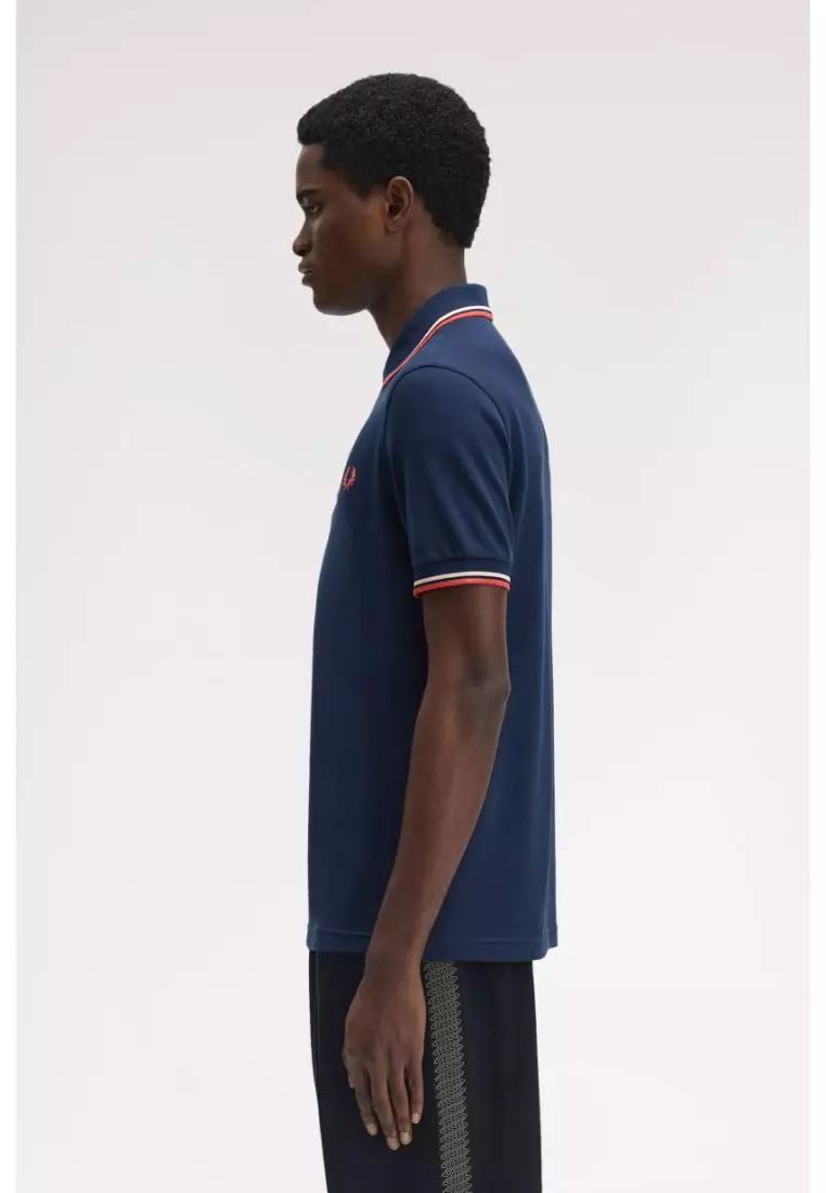 Fred Perry M3600 Twin Tipped Fred Perry Shirt (Tennis Blue / Silky Peach / Flamingo Tan）