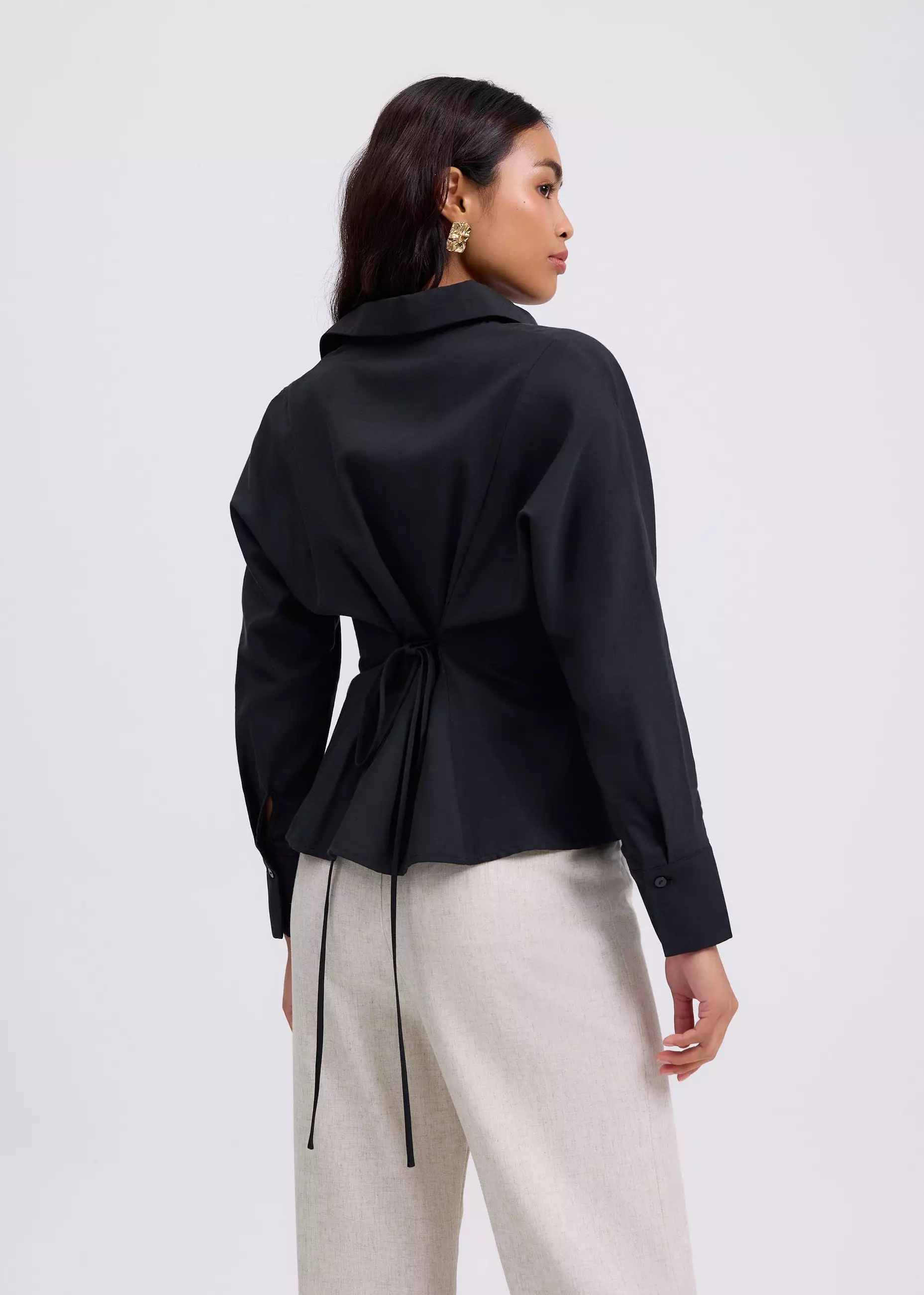 Atasan Wanita - RuchedReady® Lily Cinch Waist Collared Shirt