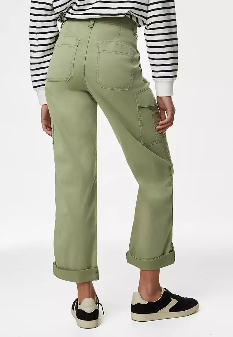 lyocell Rich Cargo Tea Dyed Cropped Trousers