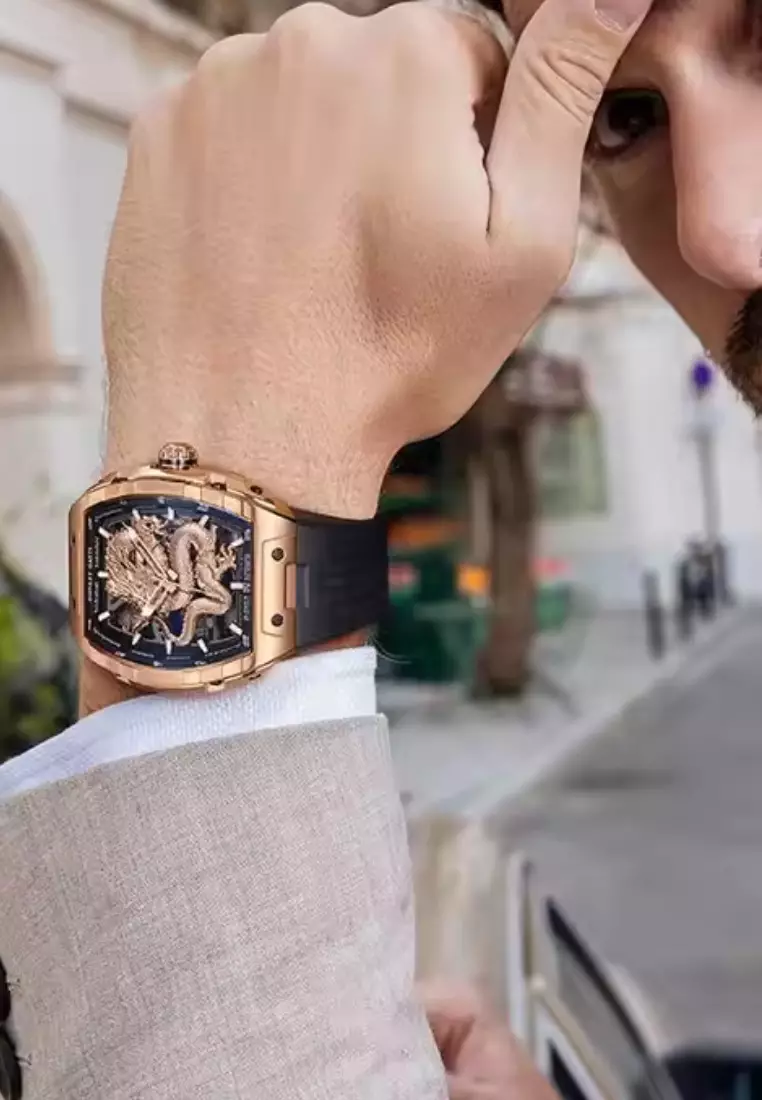 Automatic Unisex Stainless Steel Watch, Rubber Strap