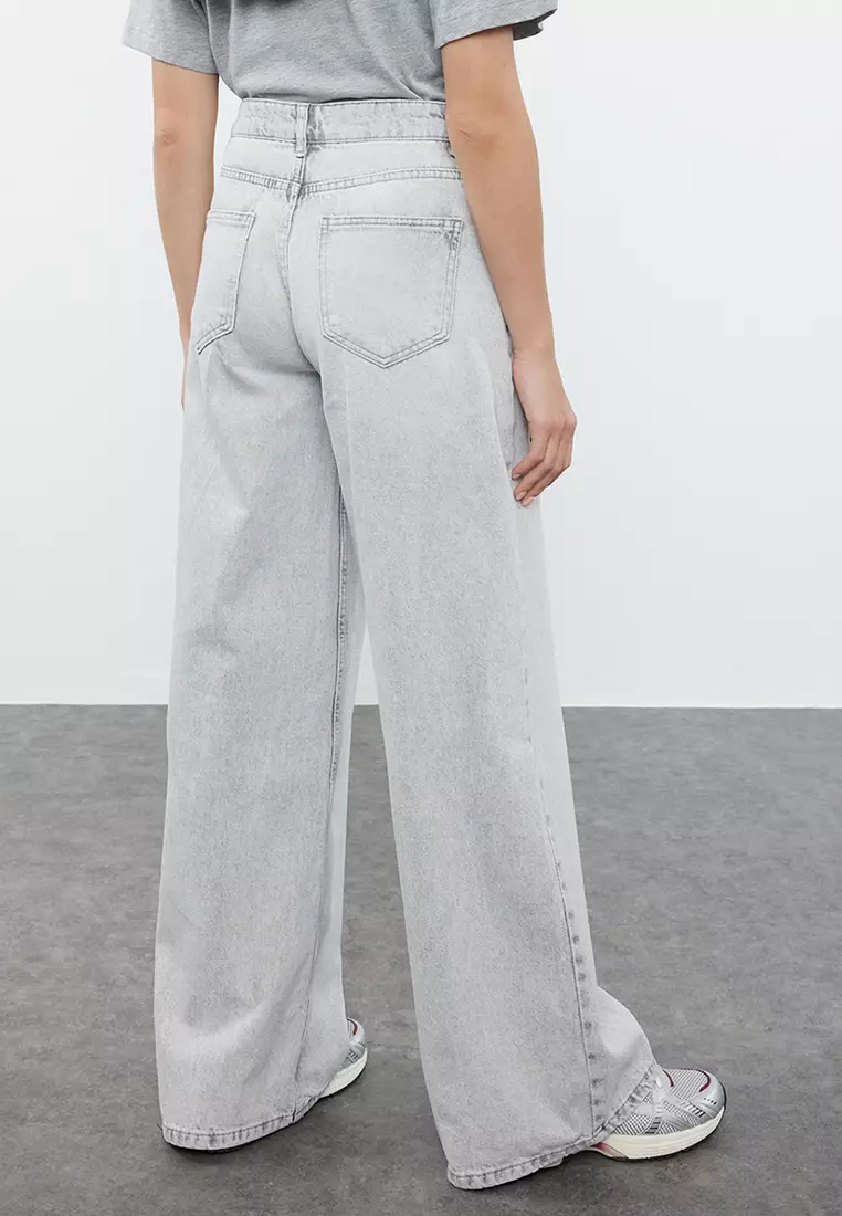 Grey High Waist Extra Wide Leg Palazzo Jeans