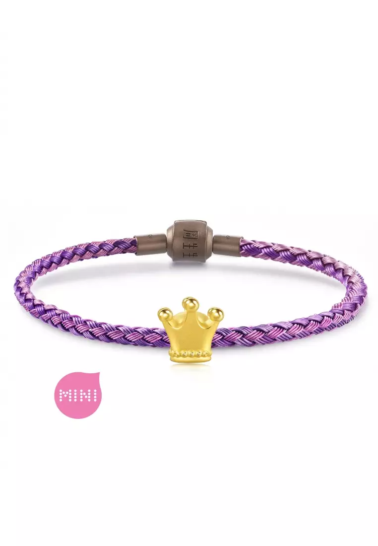 999 24K Solid Gold Princess Tiara Crown Mini Charm 92313C (Bracelet not included)