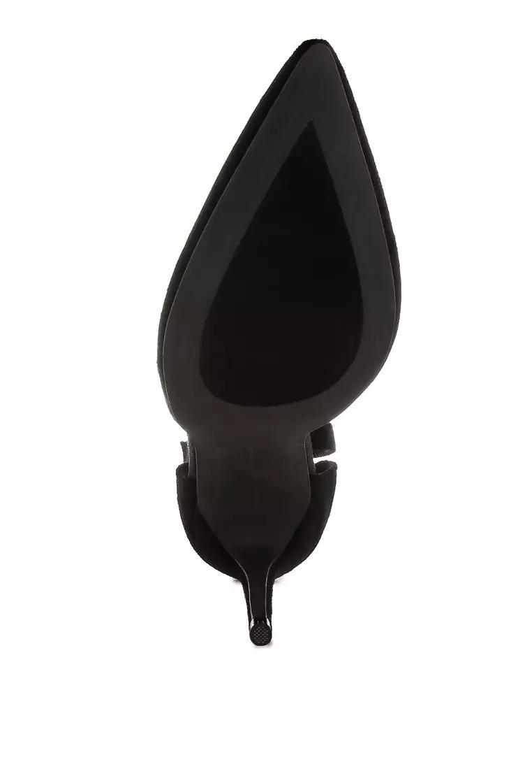 Sandal Stiletto Microfiber Warna Hitam