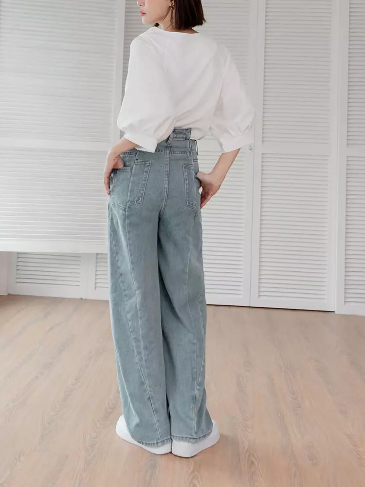 Cotton Waist Styling Splicing Slim Fit Denim Pants [BA7307]