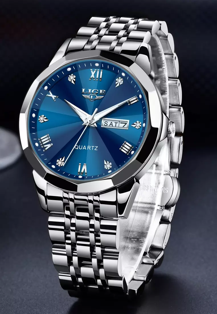 Unisex Stainless Steel Quartz Watch, blue dial, Stainless Steel Bracelet