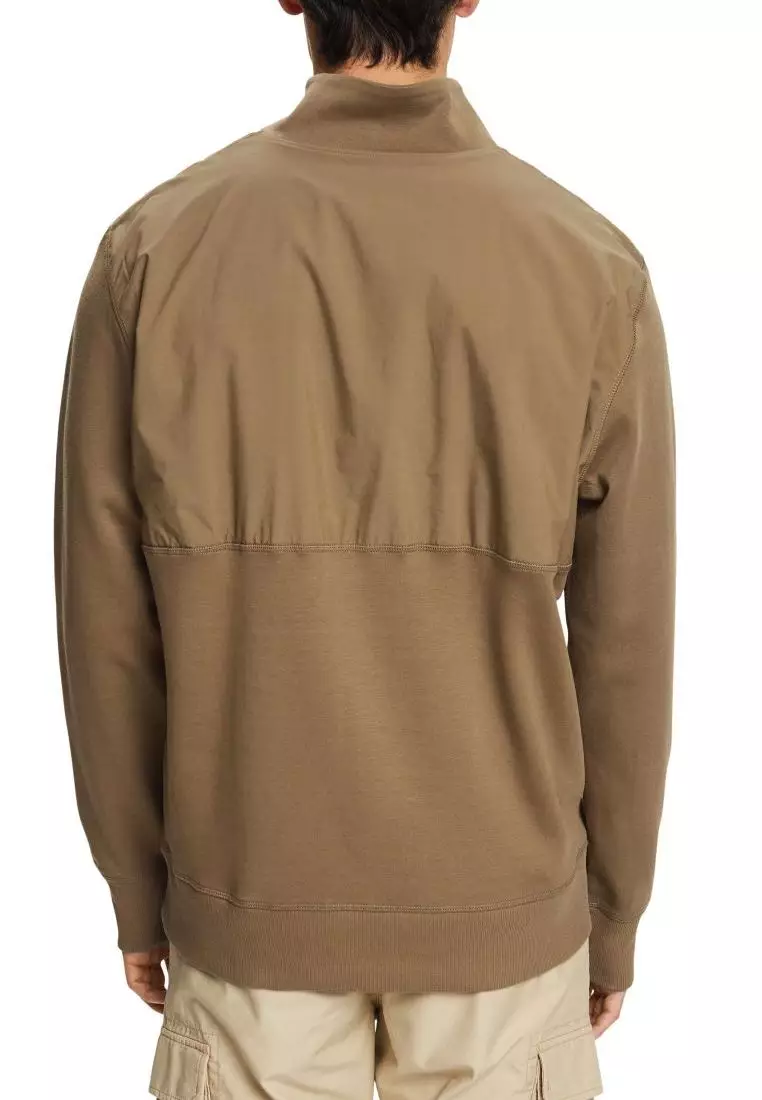 ESPRIT - Mixed material half-zip sweatshirt at our online shop