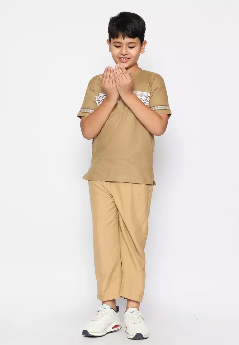 Baju Koko Set Anak Laki Bordir Lentera Brown - GENUINE