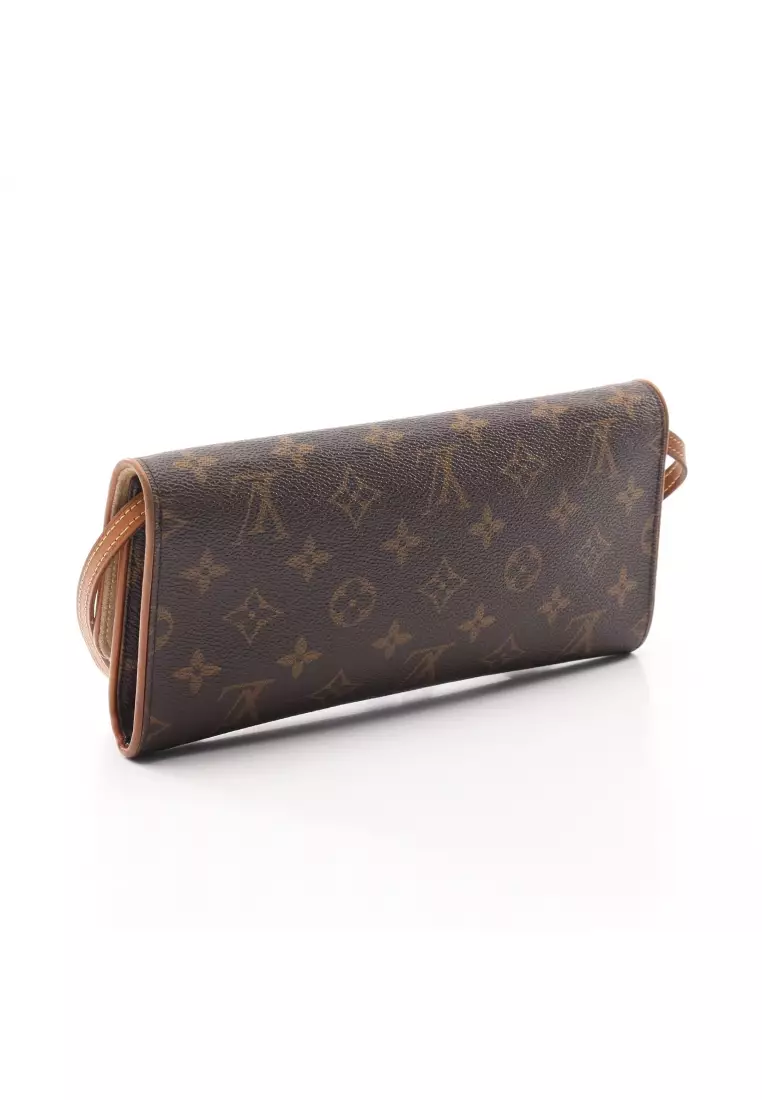 LV Louis Vuitton Embossed Black Lambskin Leather Pouchette With Brass Chain