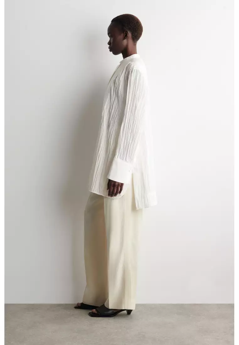 BIB-FRONT CRINKLED-COTTON SHIRT DRESS