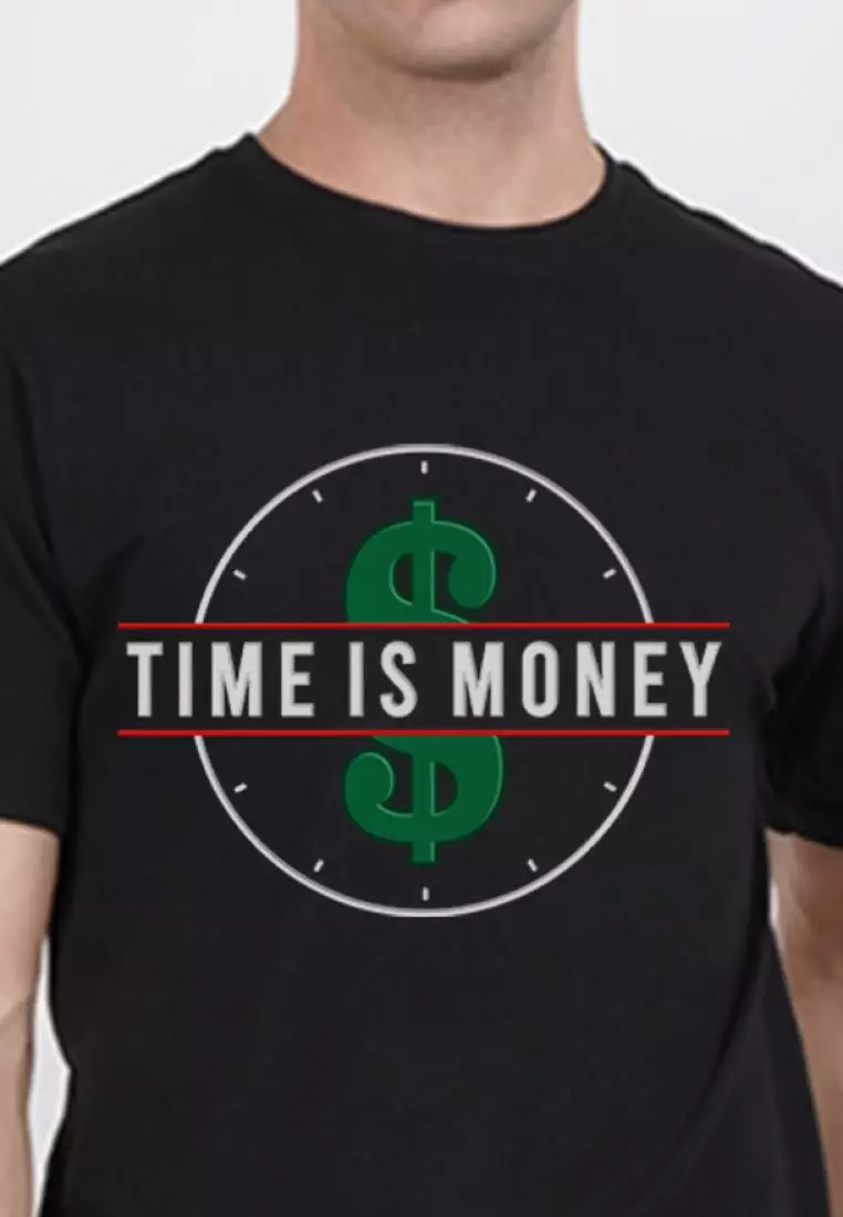 Time is Money Graphic Black Cotton Short Sleeve Regular Fit Tee
