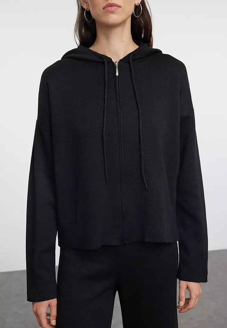 Black Hooded Knitwear Bottom-Top Set TWOAW25AU00031