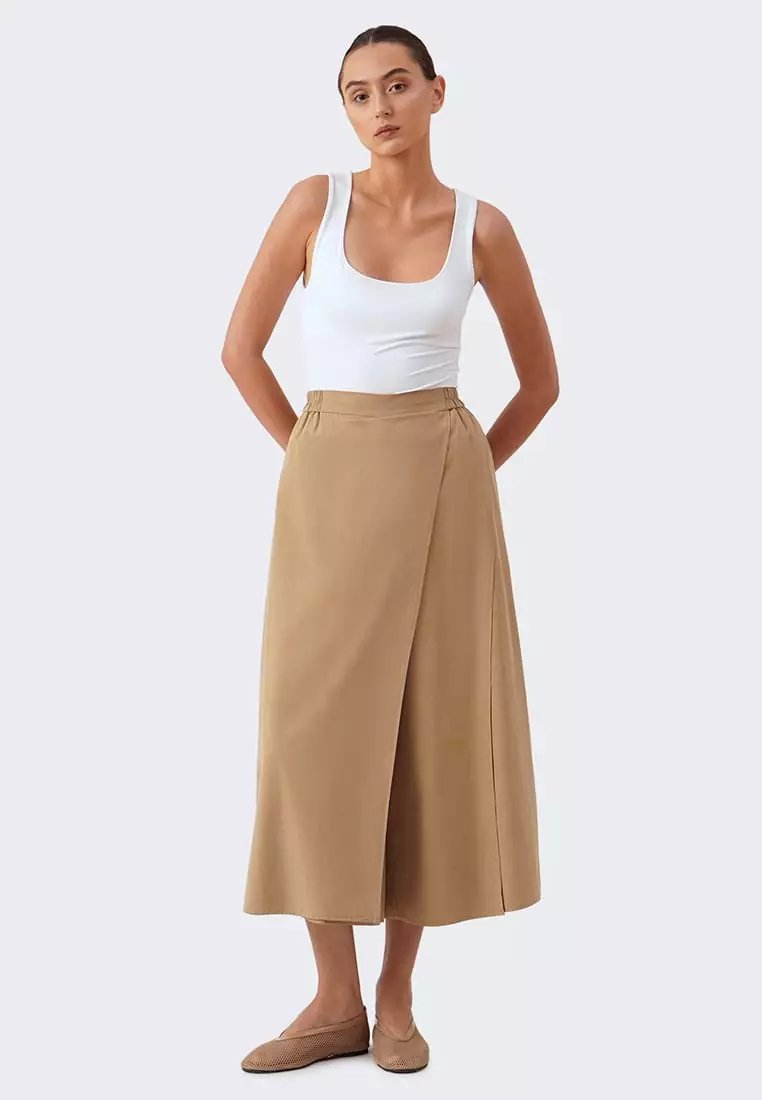 Women's Faux Wrap Elastic Wide Culottes