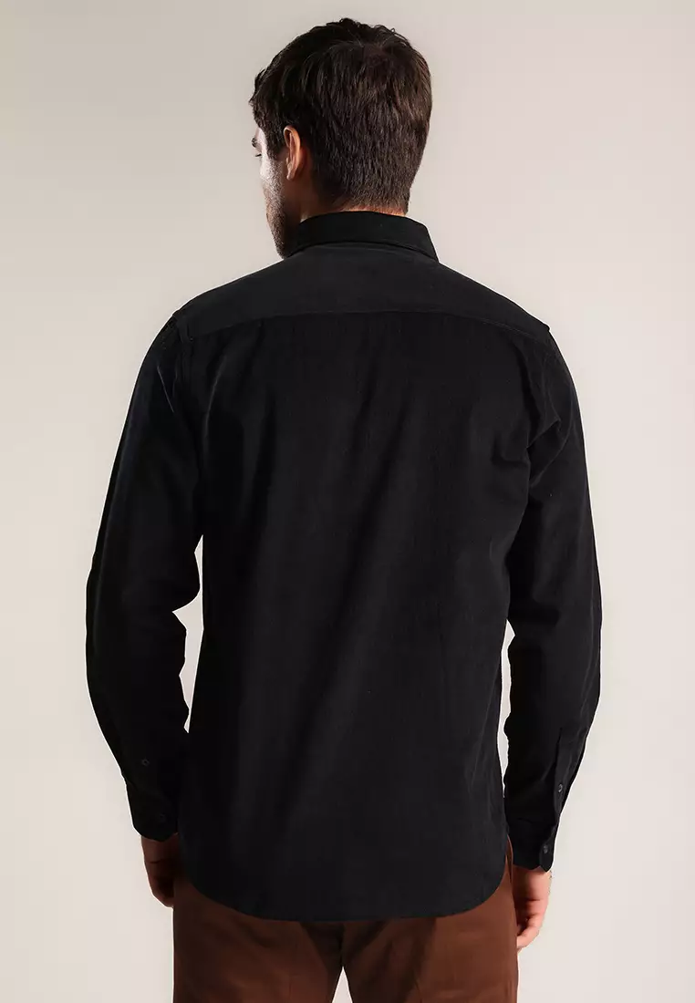 MOC - Kemeja Corduroy Pria Lengan Panjang Hammer - Black