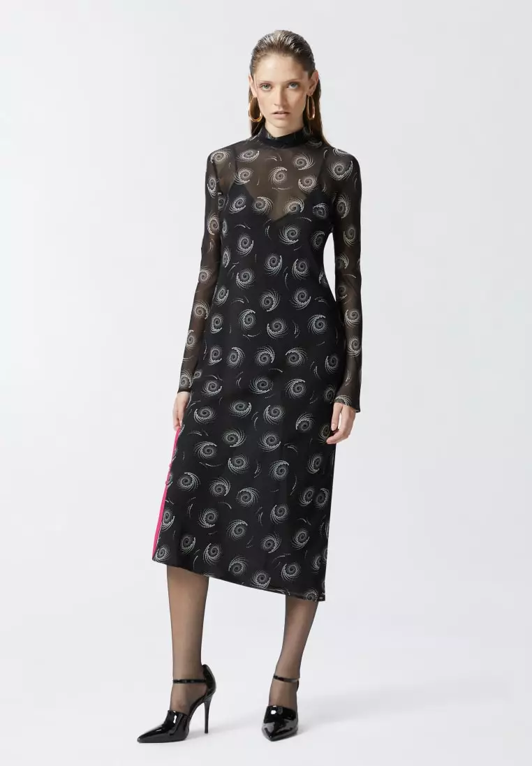 strapless open back dress Crochet-effect midi dress with sequins