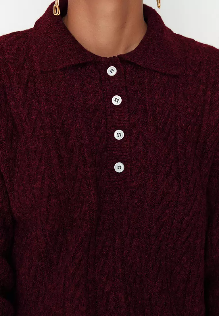 Burgundy Wide Fit Soft Textured Knitwear Sweater