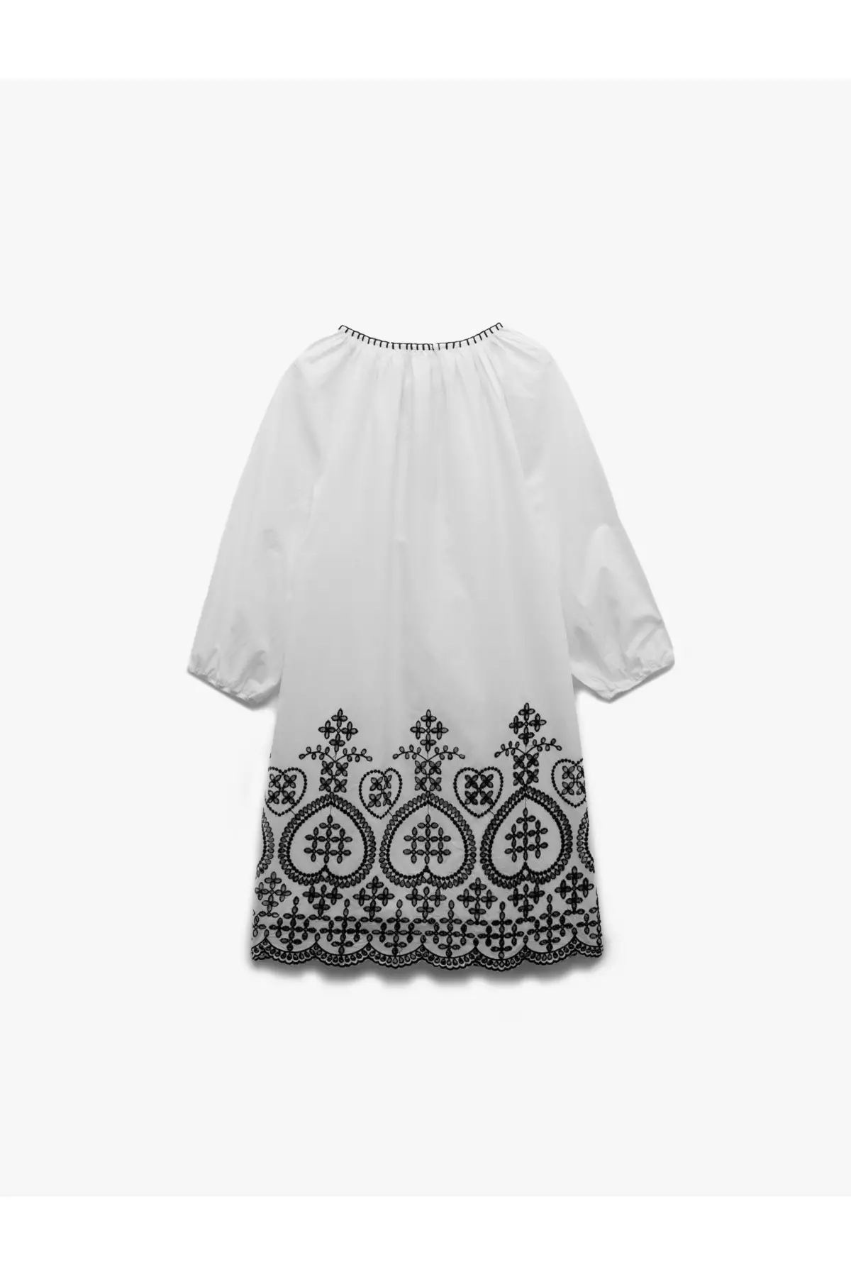 Cotton Lined Ethnic Print Long Balloon Sleeve Above Knee Dress