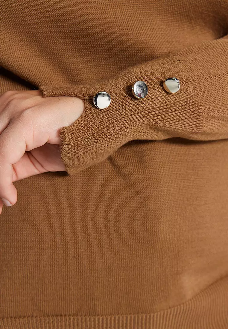 Mink V-Neck Button Detailed Knitwear Sweater Tbbaw23An00043