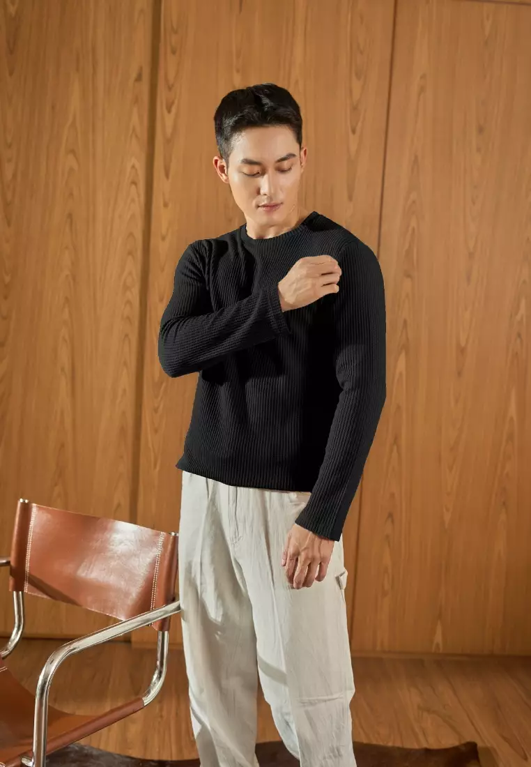 Kale Raffle Black / Kaos Polos Tekstur Lengan Panjang Pria / Unisex