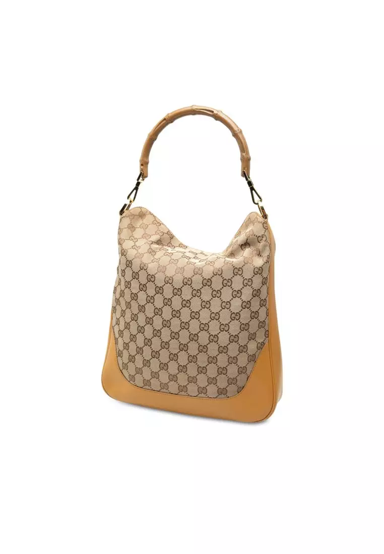 Pre-Loved Gucci Gg Canvas Bamboo Web Satchel