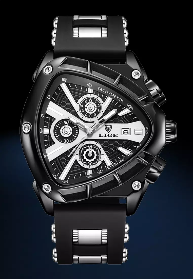 Unisex IP Black Stainless Steel Chronograph Quartz watch, 48mm diameter, with Rubber and Metal Strap