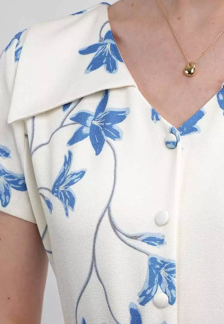 Zelina Vintage Floral Print A-Line Midi Dress