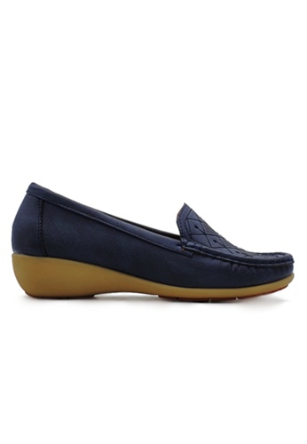 POLO HILL blue POLO HILL Ladies Low Wedge Heel Slip On Loafers 4DC2DSHE6157E8GS_1