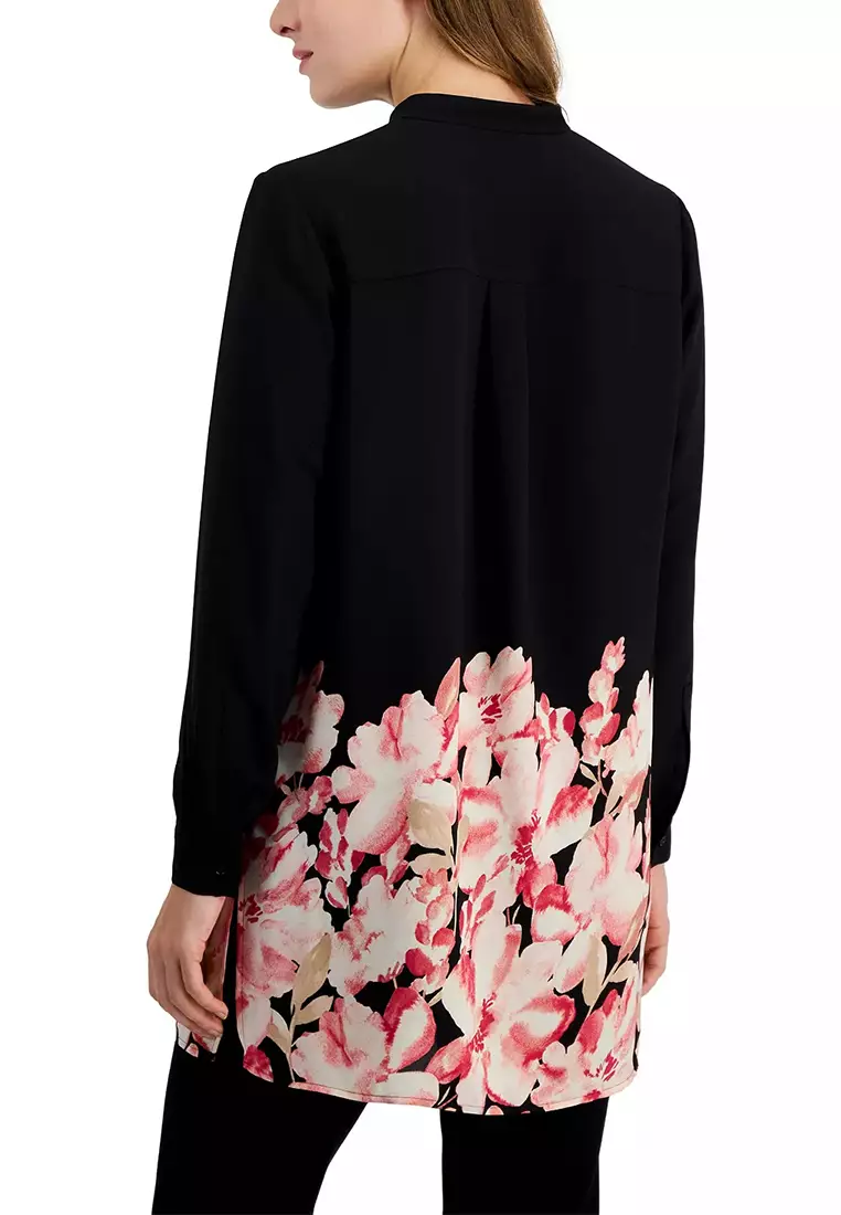 Floral-Hem Popover Tunic Blouse
