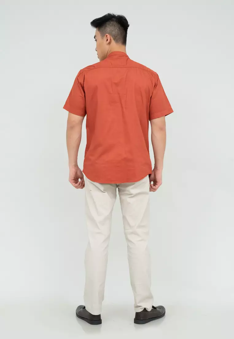 Houseofcuff Baju Koko Kemeja Lengan Pendek Pria Terracotta