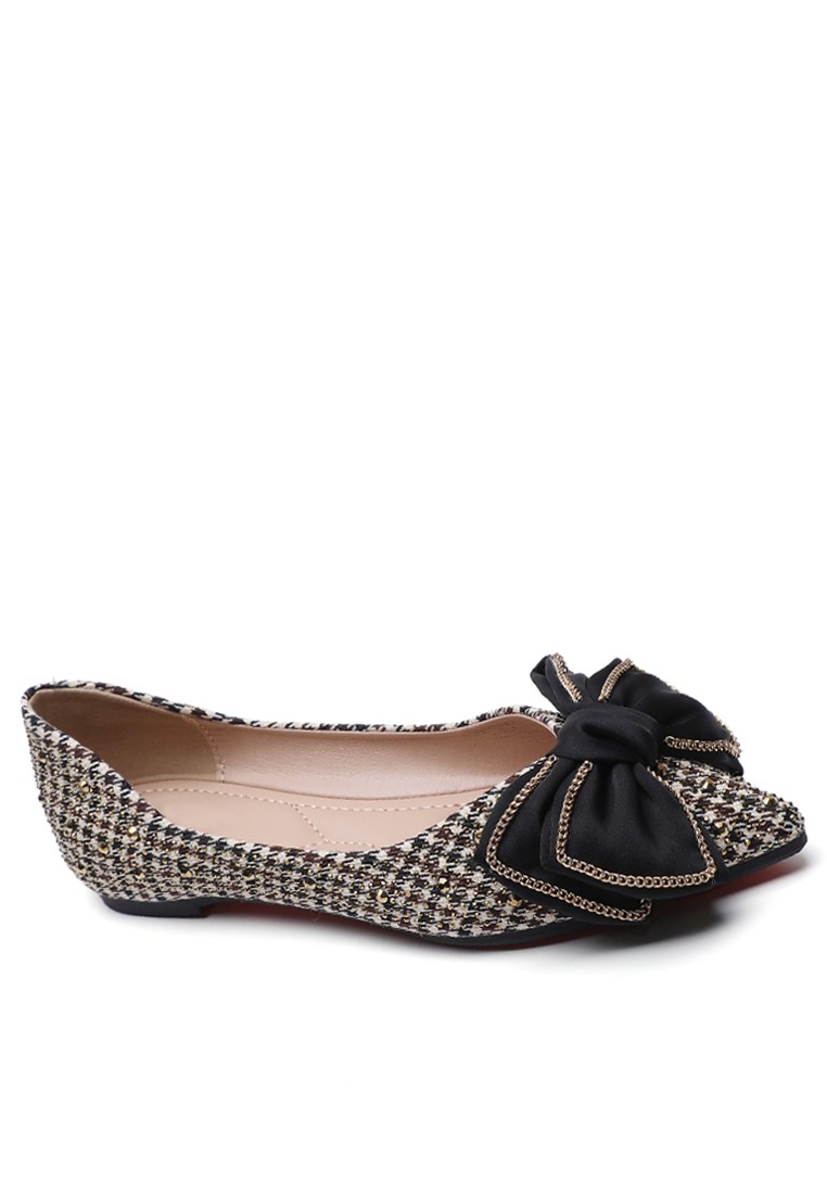 Bow Pointy Tweed Flat Shoes WW377-19