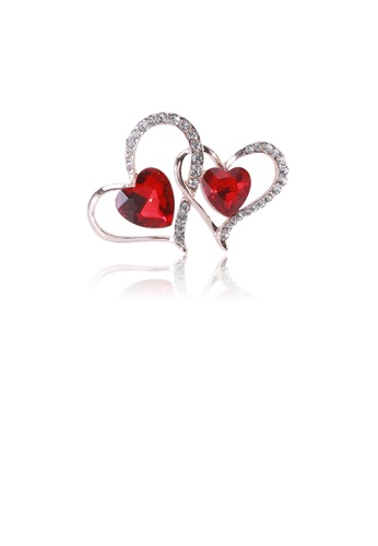Glamorousky white Simple and Sweet Plated Gold Double Heart Brooch with Red Cubic Zirconia 9A43EAC2540E0AGS_1