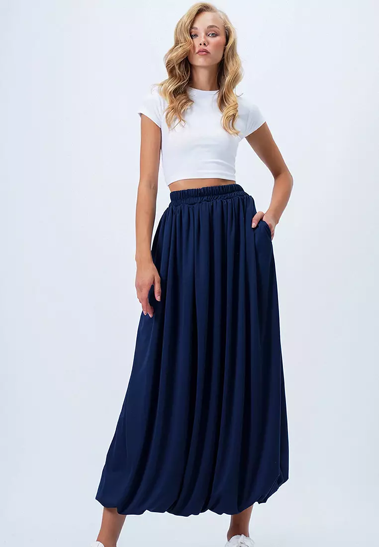 Pockets Detail Midi Bubble Skirt