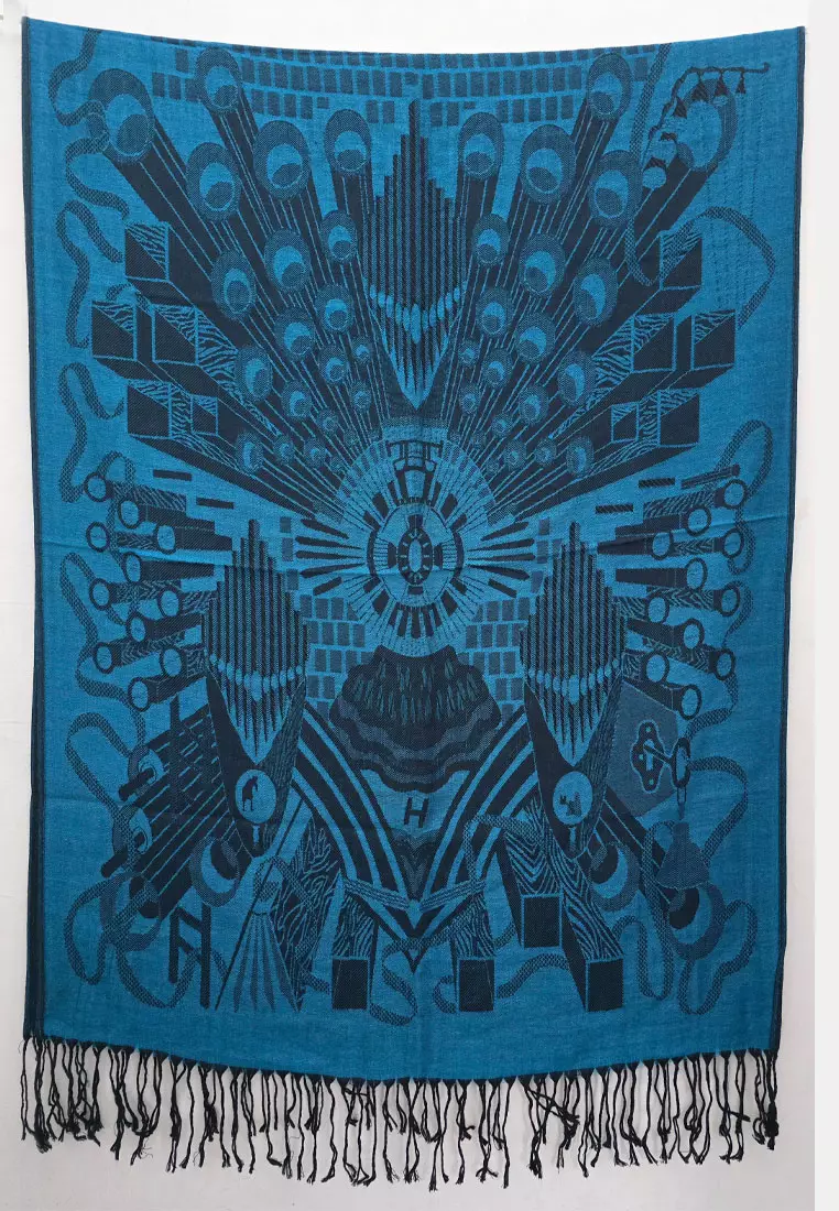 Aksesoris Wanita Reversible Viscose Abstract Pattern Pashmina Shawl Syal Wanita Turqouise